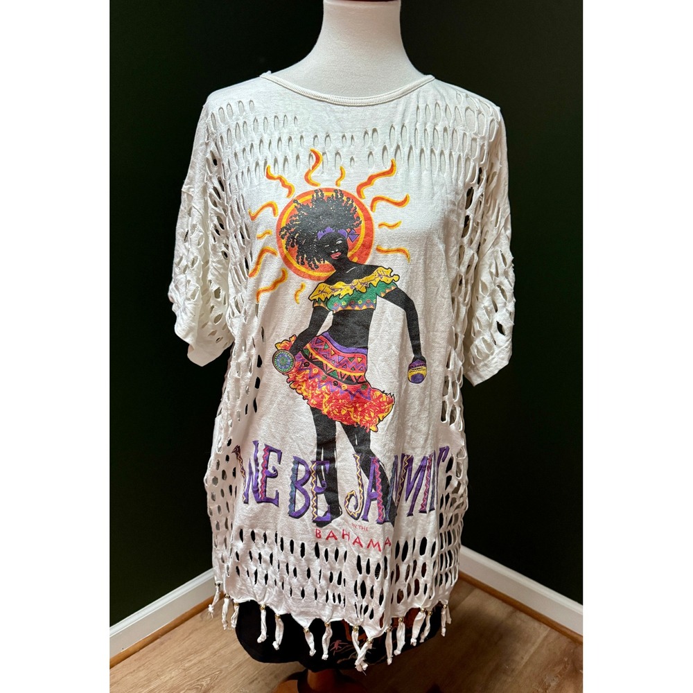 Vintage Arawak Cutout Bahamas Graphic Print Beach Cover Up Women's L
